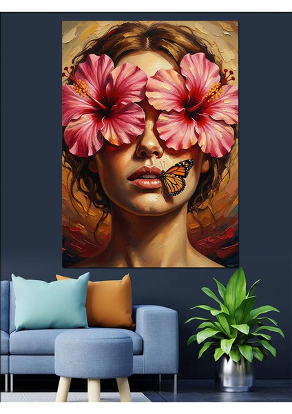 Çiçek Gözlü Kadın Portresi Dekoratif Kanvas - Mdf Ahşap Tablo