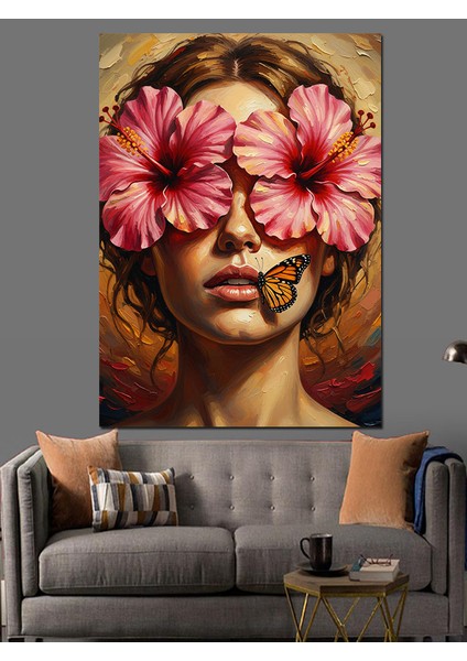Çiçek Gözlü Kadın Portresi Dekoratif Kanvas - Mdf Ahşap Tablo modelleri