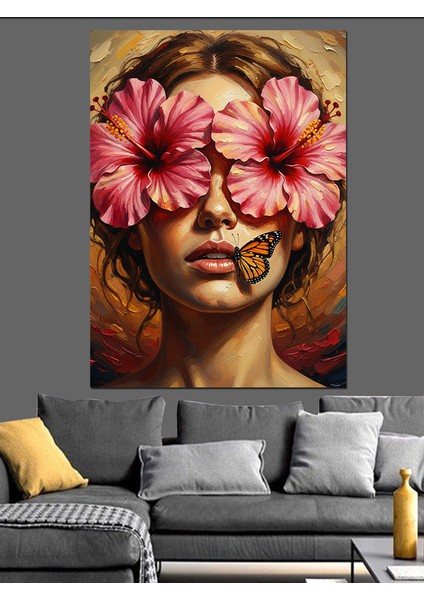 Çiçek Gözlü Kadın Portresi Dekoratif Kanvas - Mdf Ahşap Tablo fırsatları