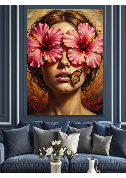 Çiçek Gözlü Kadın Portresi Dekoratif Kanvas - Mdf Ahşap Tablo indirimleri