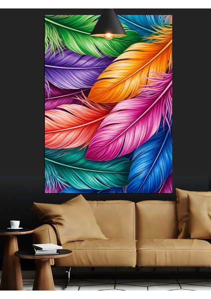 Renkli Kuş Tüyleri Sanatı Dekoratif Kanvas - Mdf Ahşap Tablo