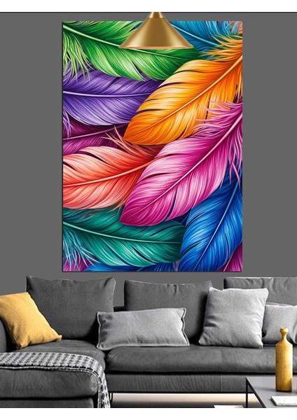Renkli Kuş Tüyleri Sanatı Dekoratif Kanvas - Mdf Ahşap Tablo fiyatları