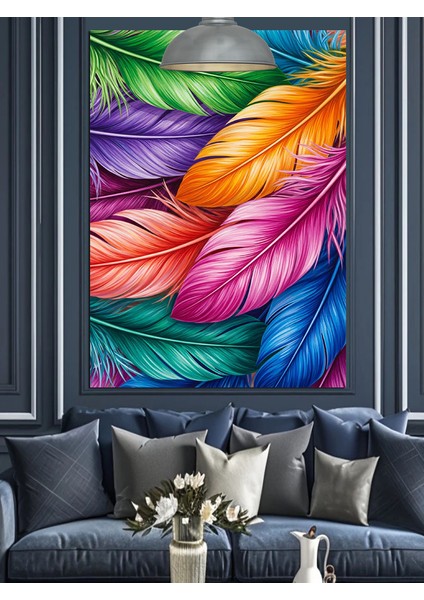 Renkli Kuş Tüyleri Sanatı Dekoratif Kanvas - Mdf Ahşap Tablo modelleri