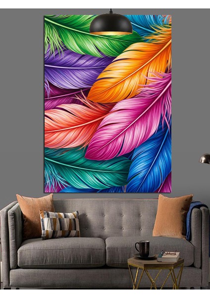 Renkli Kuş Tüyleri Sanatı Dekoratif Kanvas - Mdf Ahşap Tablo fırsatları
