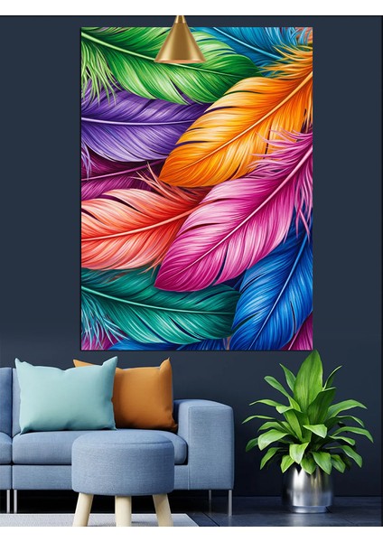 Renkli Kuş Tüyleri Sanatı Dekoratif Kanvas - Mdf Ahşap Tablo indirimleri