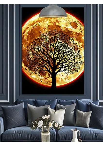Dolunaylı Ağaç Sonbahar Manzarası Dekoratif Kanvas - Mdf Ahşap Tablo
