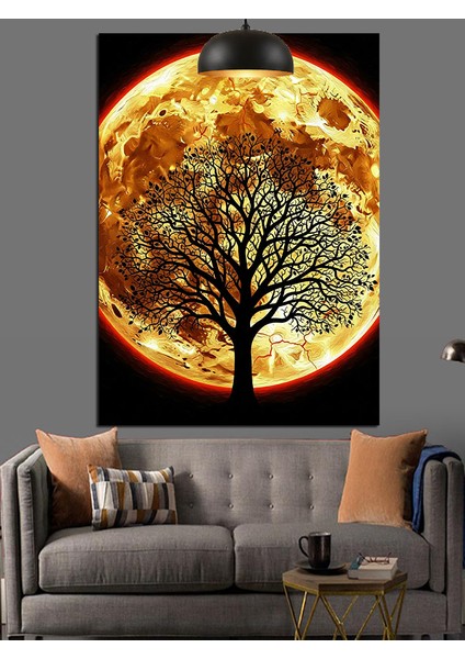 Dolunaylı Ağaç Sonbahar Manzarası Dekoratif Kanvas - Mdf Ahşap Tablo fiyatları