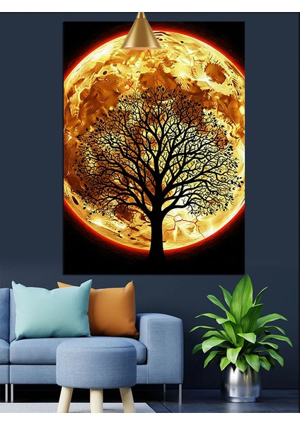 Dolunaylı Ağaç Sonbahar Manzarası Dekoratif Kanvas - Mdf Ahşap Tablo modelleri