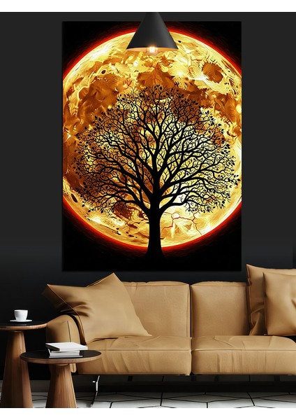 Dolunaylı Ağaç Sonbahar Manzarası Dekoratif Kanvas - Mdf Ahşap Tablo fırsatları