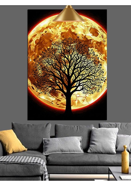 Dolunaylı Ağaç Sonbahar Manzarası Dekoratif Kanvas - Mdf Ahşap Tablo indirimleri