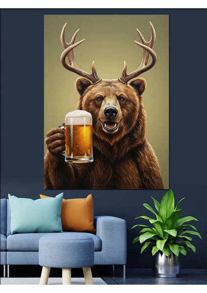 Bira Içen Sakallı Ayı Dekoratif Kanvas - Mdf Ahşap Tablo modelleri