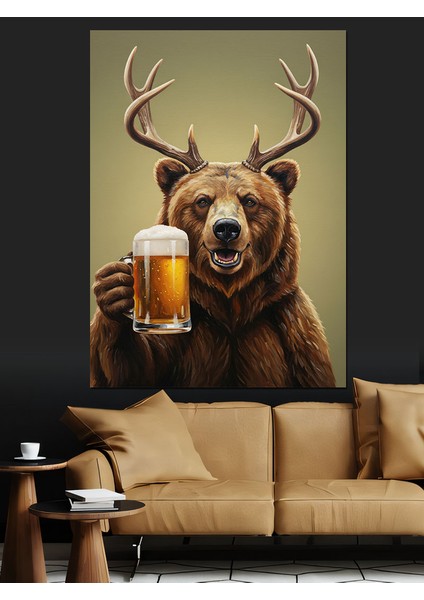 Bira Içen Sakallı Ayı Dekoratif Kanvas - Mdf Ahşap Tablo fırsatları