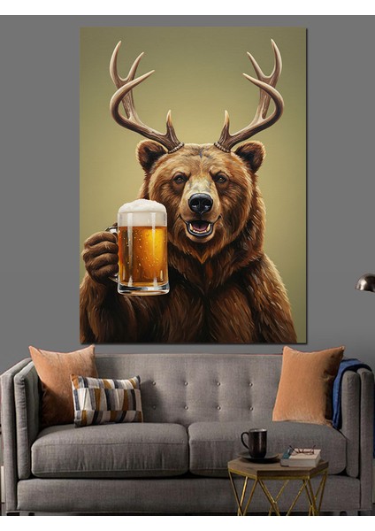 Bira Içen Sakallı Ayı Dekoratif Kanvas - Mdf Ahşap Tablo indirimleri
