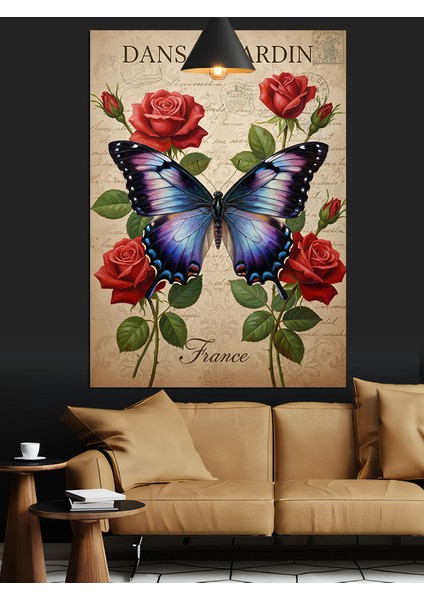 Kelebekler Çiçekler Sanatsal Düzenleme Dekoratif Kanvas - Mdf Ahşap Tablo fiyatları