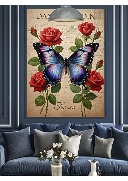 Kelebekler Çiçekler Sanatsal Düzenleme Dekoratif Kanvas - Mdf Ahşap Tablo fırsatları