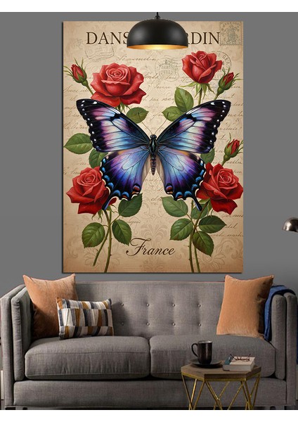 Kelebekler Çiçekler Sanatsal Düzenleme Dekoratif Kanvas - Mdf Ahşap Tablo indirimleri