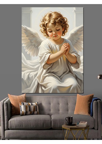 Kanatlı Bebek Melek Figürü Dekoratif Kanvas - Mdf Ahşap Tablo
