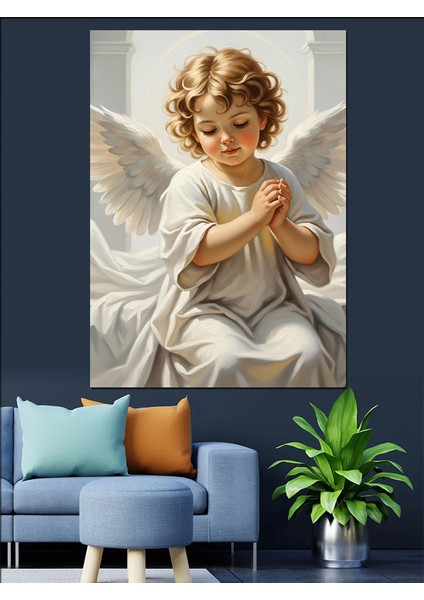 Kanatlı Bebek Melek Figürü Dekoratif Kanvas - Mdf Ahşap Tablo fırsatları