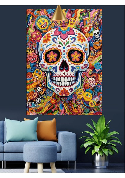 Şeker Kafatası Süslü Figür Dekoratif Kanvas - Mdf Ahşap Tablo