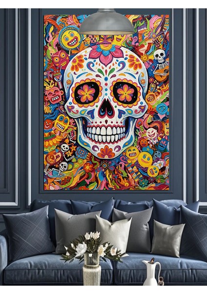 Şeker Kafatası Süslü Figür Dekoratif Kanvas - Mdf Ahşap Tablo fırsatları