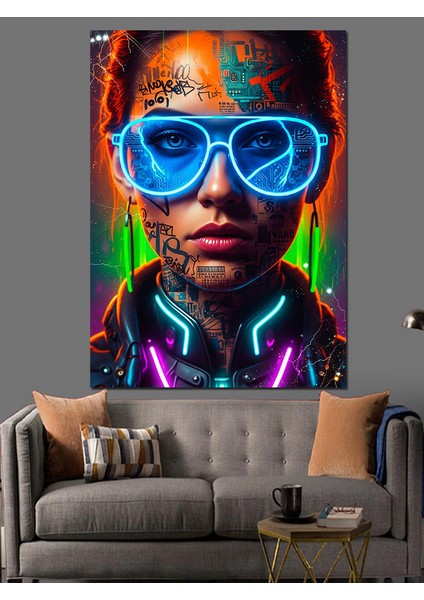 Neon Gözlüklü Cool Kadın Dekoratif Kanvas - Mdf Ahşap Tablo modelleri
