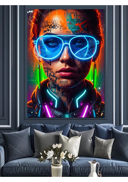 Neon Gözlüklü Cool Kadın Dekoratif Kanvas - Mdf Ahşap Tablo indirimleri