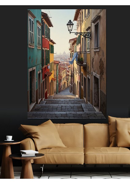 Italyan Sokak Manzarası Dekoratif Kanvas - Mdf Ahşap Tablo