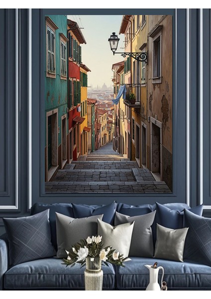 Italyan Sokak Manzarası Dekoratif Kanvas - Mdf Ahşap Tablo fırsatları
