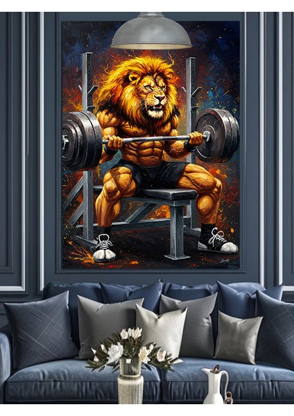 Halter Kaldıran Güçlü Aslan Portresi Dekoratif Kanvas - Mdf Ahşap Tablo