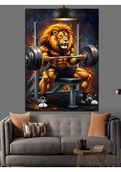 Halter Kaldıran Güçlü Aslan Portresi Dekoratif Kanvas - Mdf Ahşap Tablo fiyatları