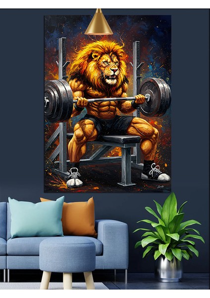 Halter Kaldıran Güçlü Aslan Portresi Dekoratif Kanvas - Mdf Ahşap Tablo modelleri