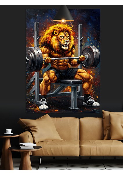 Halter Kaldıran Güçlü Aslan Portresi Dekoratif Kanvas - Mdf Ahşap Tablo fırsatları