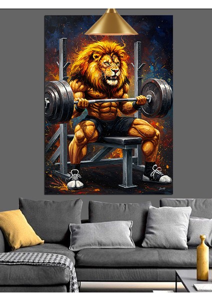 Halter Kaldıran Güçlü Aslan Portresi Dekoratif Kanvas - Mdf Ahşap Tablo indirimleri