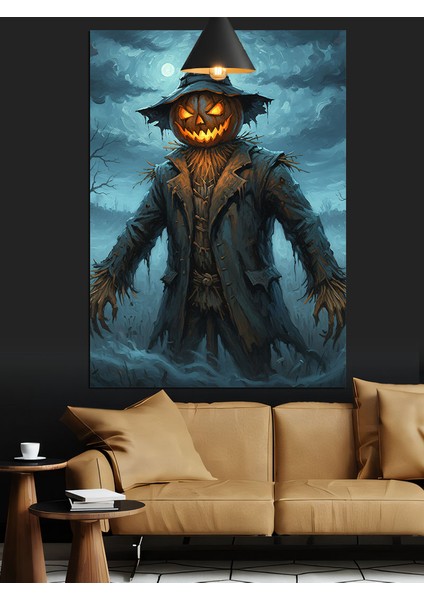 Korkunç Yüzlü Korkuluk Figürü Dekoratif Kanvas - Mdf Ahşap Tablo