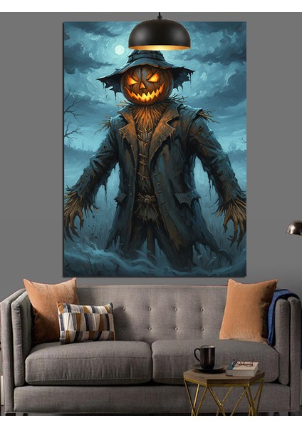Korkunç Yüzlü Korkuluk Figürü Dekoratif Kanvas - Mdf Ahşap Tablo fırsatları