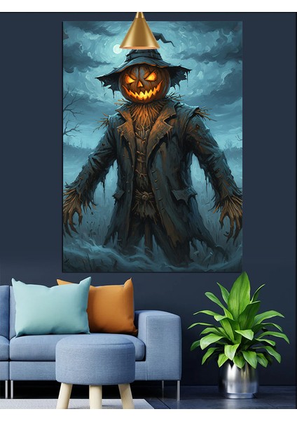 Korkunç Yüzlü Korkuluk Figürü Dekoratif Kanvas - Mdf Ahşap Tablo indirimleri