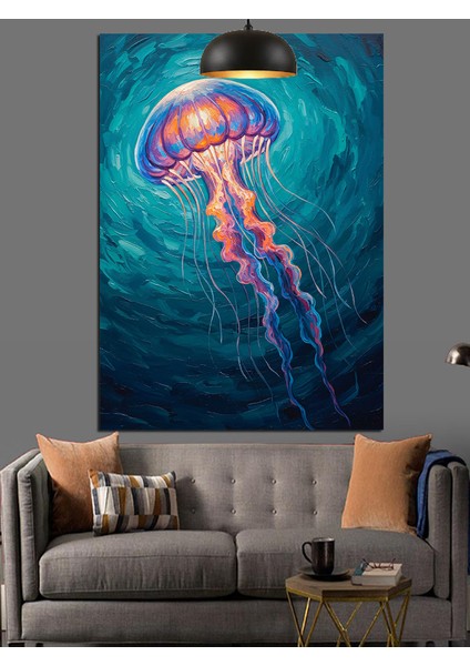 Işıltılı Denizanası Su Altı Yaşam Dekoratif Kanvas - Mdf Ahşap Tablo