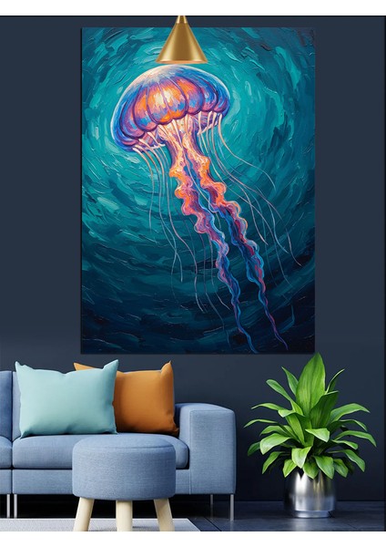 Işıltılı Denizanası Su Altı Yaşam Dekoratif Kanvas - Mdf Ahşap Tablo fiyatları