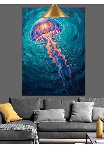 Işıltılı Denizanası Su Altı Yaşam Dekoratif Kanvas - Mdf Ahşap Tablo fırsatları