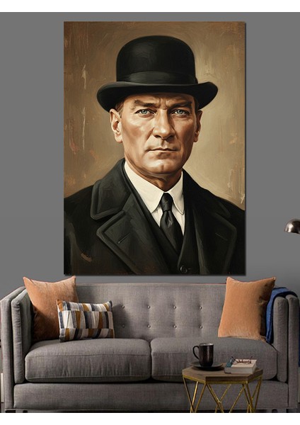 Şapkalı Mustafa Kemal Atatürk Portresi Dekoratif Kanvas - Mdf Ahşap Tablo