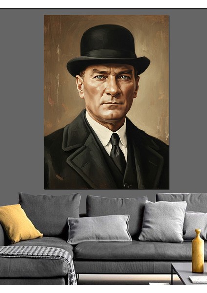 Şapkalı Mustafa Kemal Atatürk Portresi Dekoratif Kanvas - Mdf Ahşap Tablo fiyatları