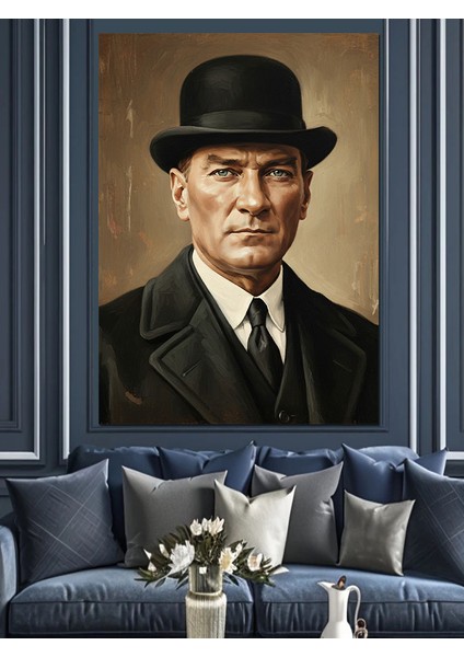 Şapkalı Mustafa Kemal Atatürk Portresi Dekoratif Kanvas - Mdf Ahşap Tablo modelleri