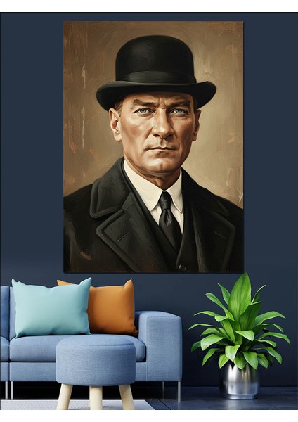 Şapkalı Mustafa Kemal Atatürk Portresi Dekoratif Kanvas - Mdf Ahşap Tablo fırsatları