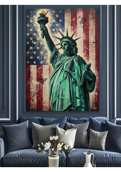 Özgürlük Heykeli Amerikan Bayrağı Dekoratif Kanvas - Mdf Ahşap Tablo modelleri