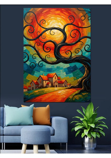 Kıvrımlı Ağaç Sanat Illüstrasyonu Dekoratif Kanvas - Mdf Ahşap Tablo