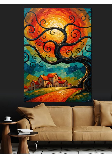 Kıvrımlı Ağaç Sanat Illüstrasyonu Dekoratif Kanvas - Mdf Ahşap Tablo fiyatları
