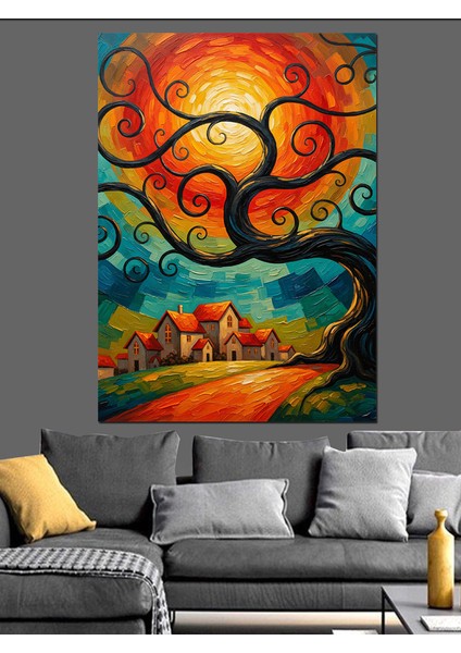 Kıvrımlı Ağaç Sanat Illüstrasyonu Dekoratif Kanvas - Mdf Ahşap Tablo fırsatları