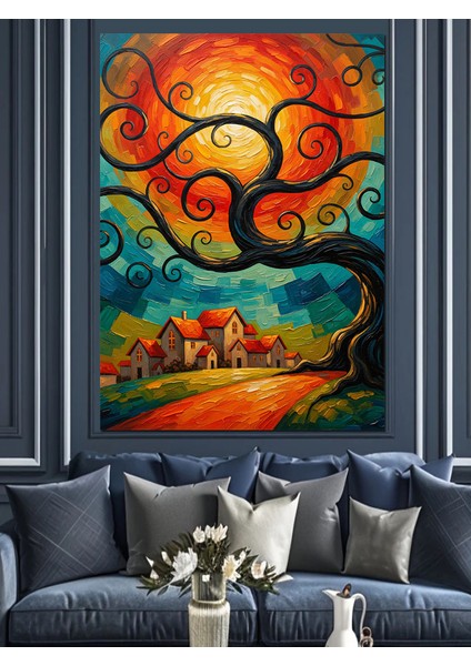 Kıvrımlı Ağaç Sanat Illüstrasyonu Dekoratif Kanvas - Mdf Ahşap Tablo indirimleri