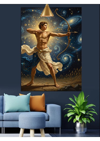 Erkek Yay Burcu Sembolü Dekoratif Kanvas - Mdf Ahşap Tablo