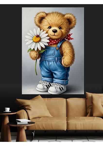 Oyuncak Ayı Tulumlu Sevimli Dekoratif Kanvas - Mdf Ahşap Tablo